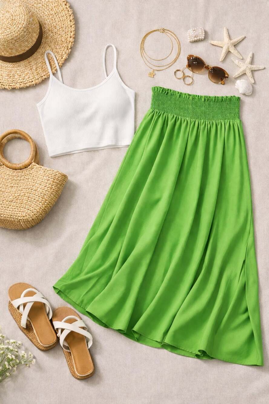 Michelle McDowell Green Krista Wide Leg Smocked Waist Pants